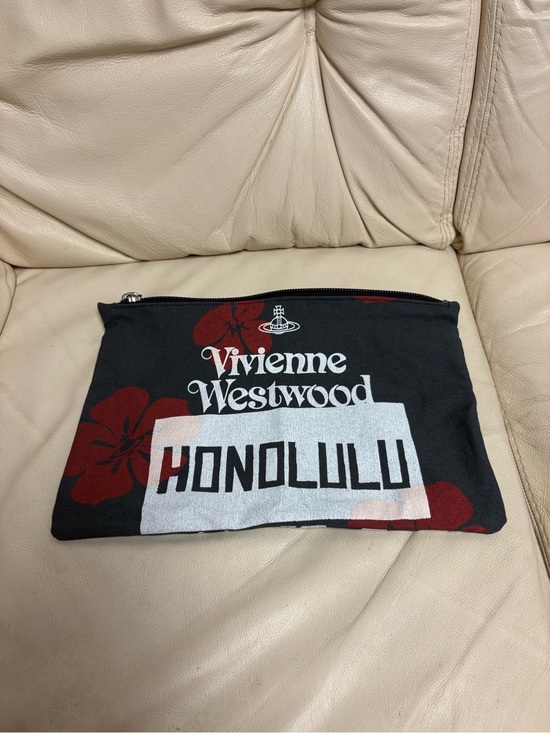 Vivienne Westwood Handbags - VIVIENNE WESTWOOD HONOLULU Cotton Canvas Zipper Pouch Clutch Gray Red Hawaii
